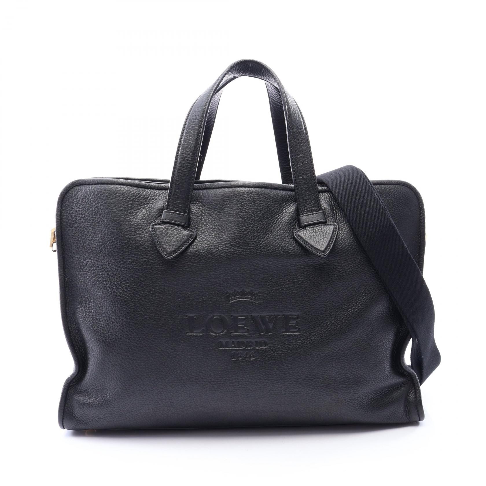 ロエベ LOEWE ヘリテージ 2WAY ブリーフケース バッグ レザー メンズ ブラック系 【中古】