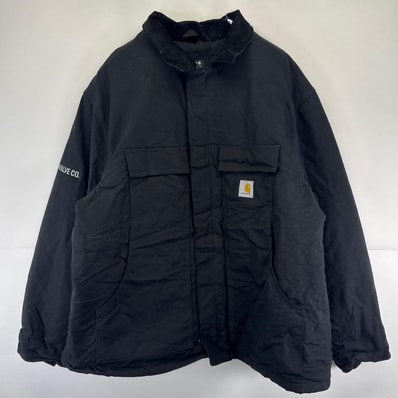 古着 カーハート Carhartt ダック ジャケット フルジップ ワンポイントロゴ 大きいサイズ ワークジャケット 2XL ブラック系 メンズ