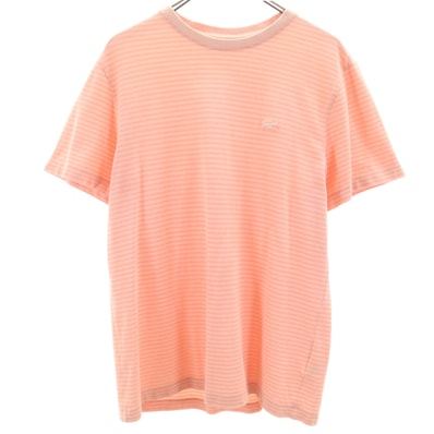 LACOSTE ラコステ ボーダー柄 半袖 Tシャツ L サーモンピンク