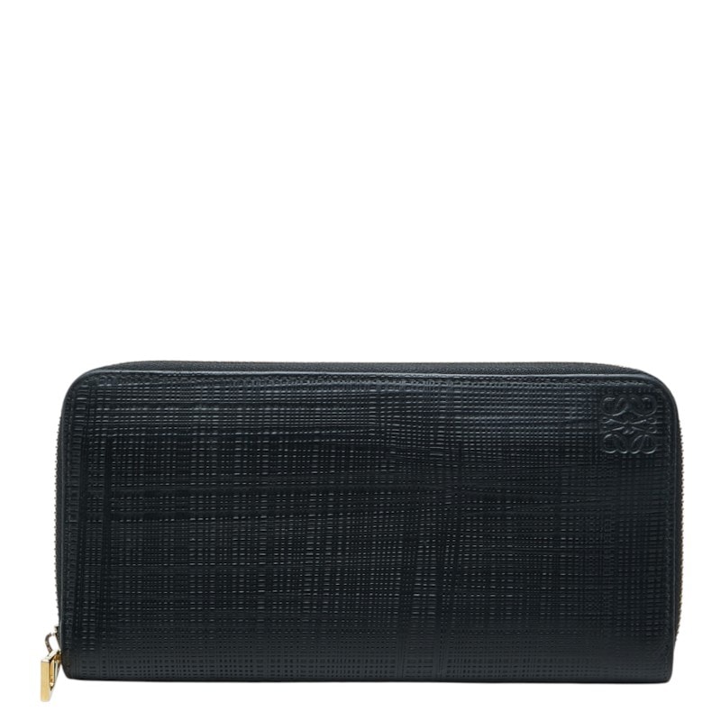 ロエベ アナグラム リネン ジップアラウンド ウォレット 長財布 ブラック レザー レディース LOEWE 中古