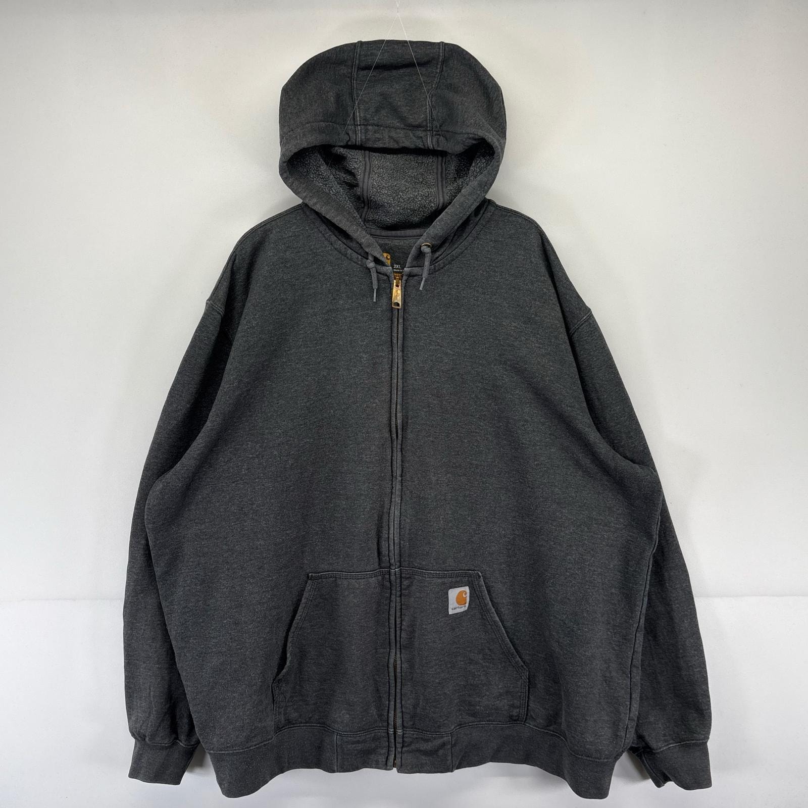 古着 カーハート Carhartt パーカー 大きいサイズ フルジップ ワンポイントロゴ 大きいサイズ 2XL  グレー系 メンズ