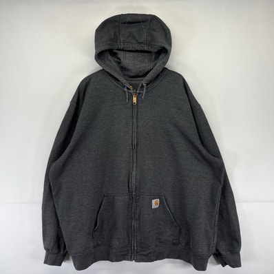 古着 カーハート Carhartt パーカー 大きいサイズ フルジップ ワンポイントロゴ 大きいサイズ 2XL グレー系 メンズ
