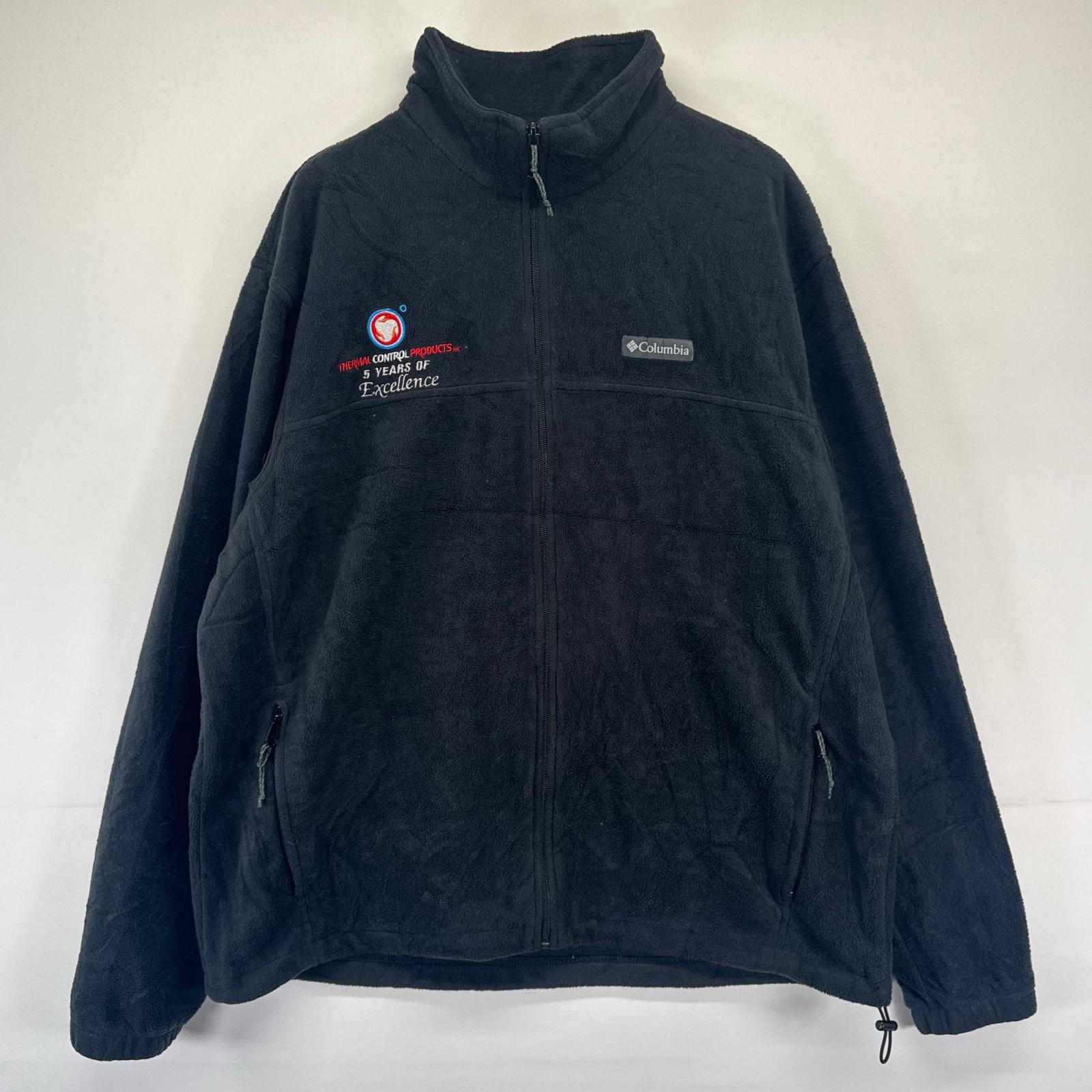 古着 コロンビア Columbia フリース ジャケット フルジップ ワンポイントロゴ 企業刺繍デザイン XL  ブラック系 メンズ