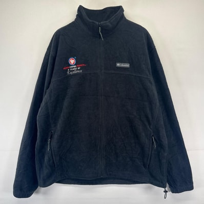 古着 コロンビア Columbia フリース ジャケット フルジップ ワンポイントロゴ 企業刺繍デザイン XL ブラック系 メンズ