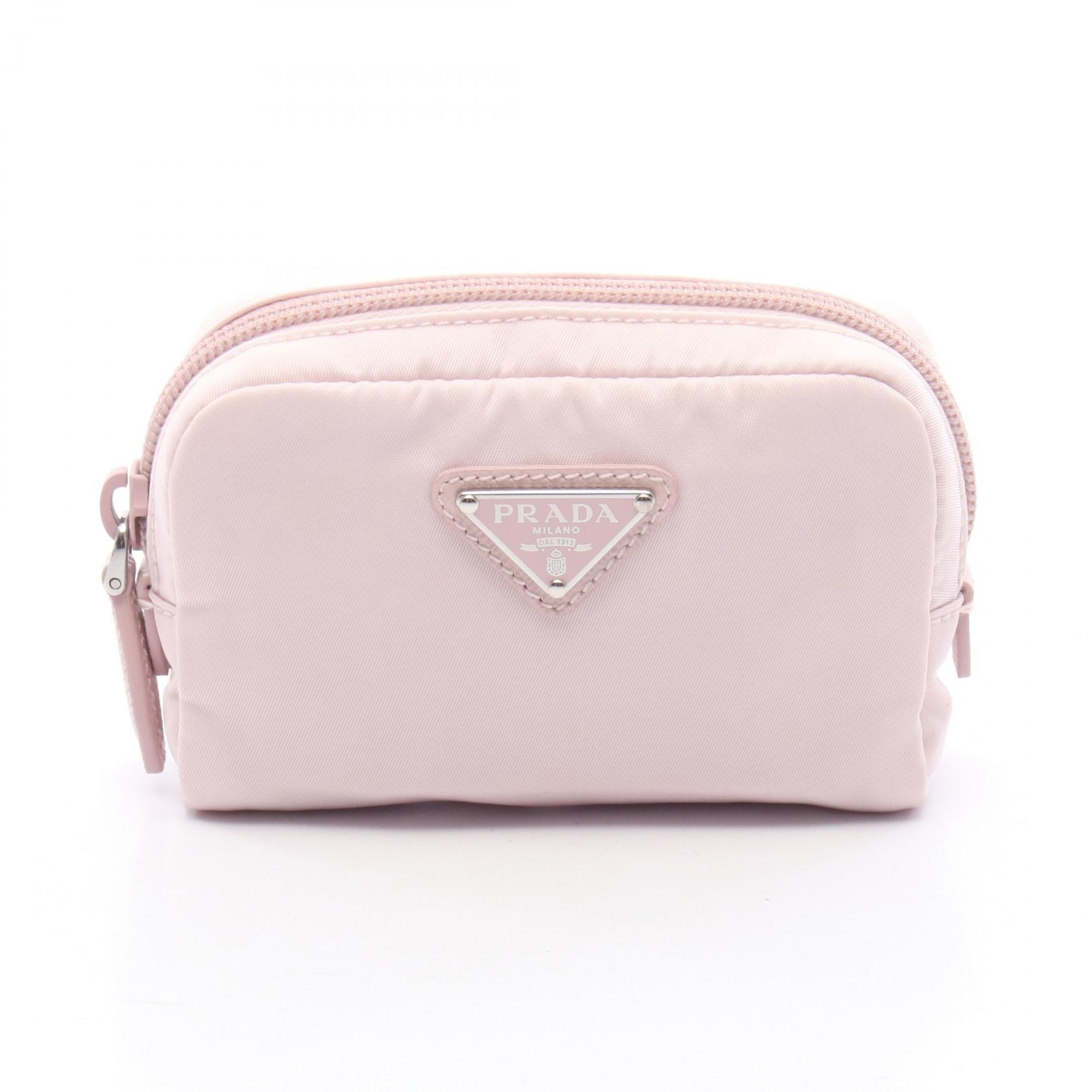 プラダ PRADA トライアングルロゴ マイクロ ポーチ バッグ ナイロン レザー レディース ピンク系 1ND339 【中古】