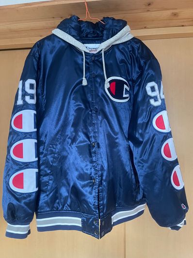 Supreme / Champion® Hooded Satin Varsity Jacket "navy"