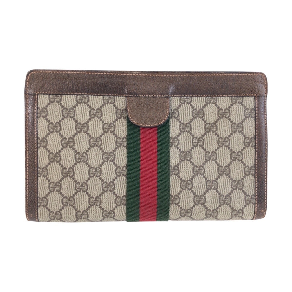 美品 GUCCI グッチ ヴィンテージ シェリーライン ブラウン ベージュ GGスプリームキャンバス レザー/ クラッチバッグ セカンドバッグ 603719 【中古】