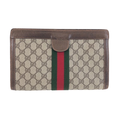 美品 GUCCI グッチ ヴィンテージ シェリーライン ブラウン ベージュ GGスプリームキャンバス レザー/ クラッチバッグ セカンドバッグ 603719 【中古】