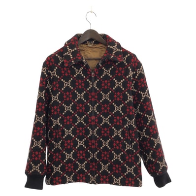 美品 GUCCI グッチ マクロGGダイヤモンドウール サイズ48 ブラック レッド ホワイト ウール ウールジャケット ジップジャケット 603406 【中古】