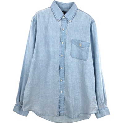 古着 ラルフローレン Ralph Lauren 長袖 リネン ボタンダウンシャツ メンズM相当/eaa668190