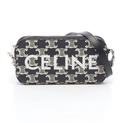 セリーヌ CELINE トリオンフ ホリゾンタル ポーチ ショルダーバッグ バッグ PVCコーティングキャンバス レザー レディース ブラック系 / アイボリー系 / ホワイト系 【中古】