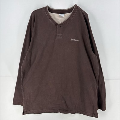 古着 コロンビア Columbia 長袖Tシャツ ワンポイント ヘンリーネック ロゴ 大きいサイズ 刺繍 2XL ブラウン メンズ