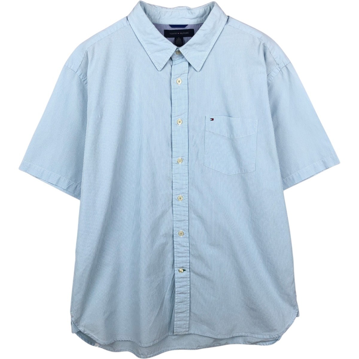 古着 トミーヒルフィガー TOMMY HILFIGER 半袖 コットン ストライプシャツ メンズXL相当/eaa668727