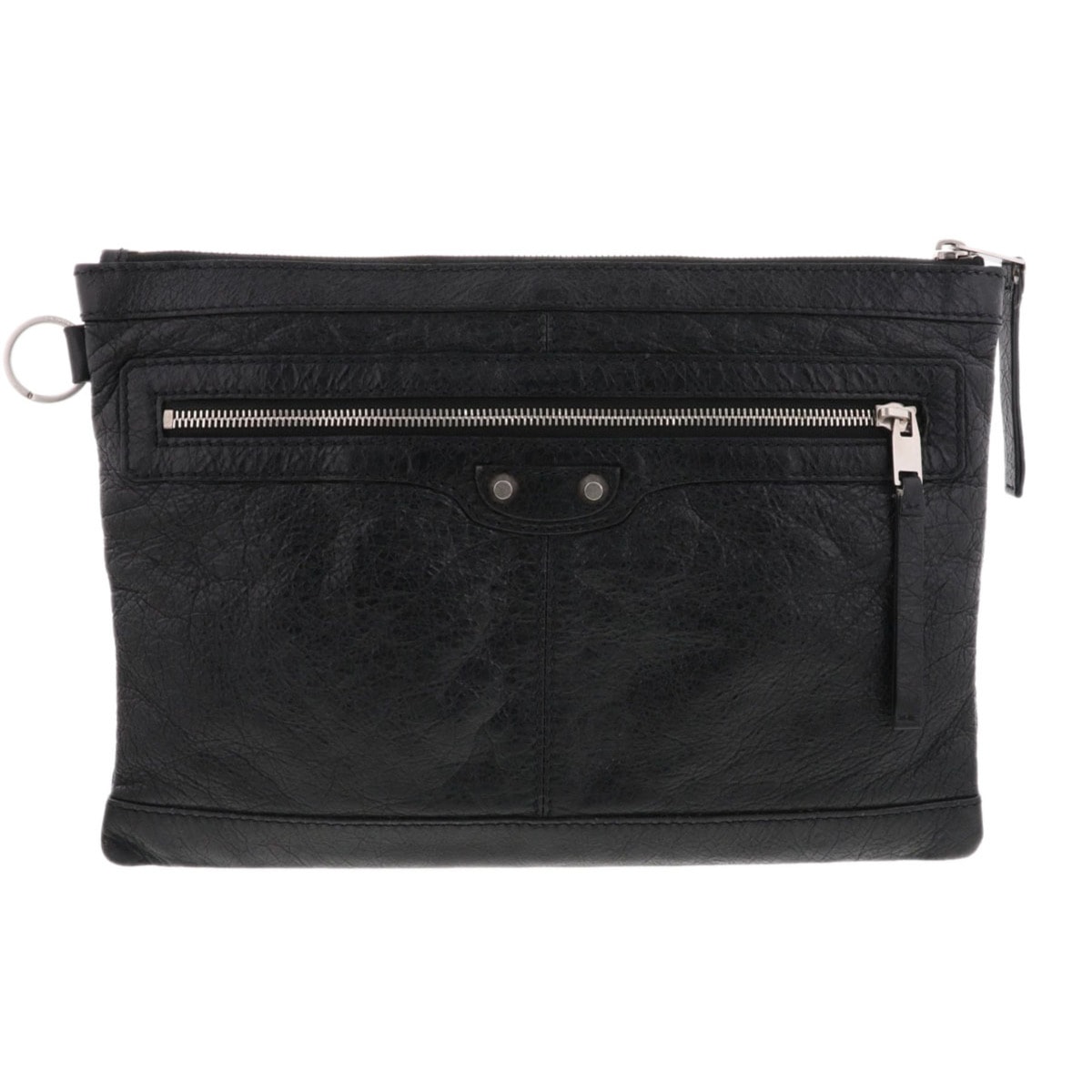 BALENCIAGA バレンシアガ クラシック クリップ M クラッチバッグ 273022 レザー ブラック  メンズ【中古】