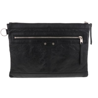BALENCIAGA バレンシアガ クラシック クリップ M クラッチバッグ 273022 レザー ブラック メンズ【中古】