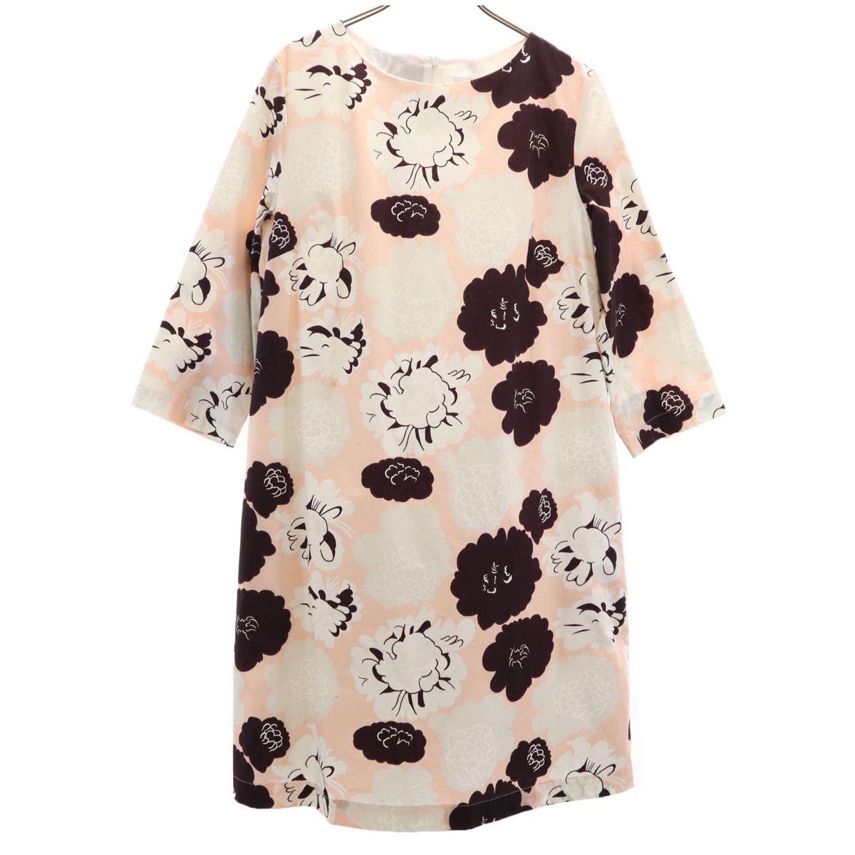 marimekko マリメッコ 花柄 7分袖 ワンピース 40 ピンク