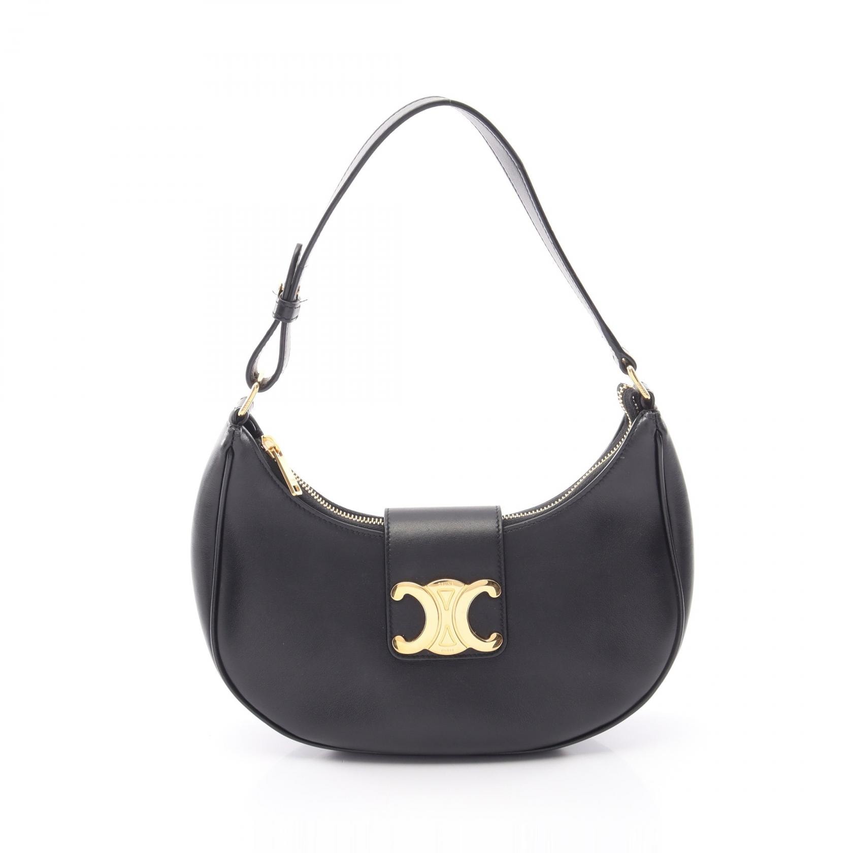 セリーヌ CELINE AVA アヴァ トリオンフ ミディアム ショルダーバッグ バッグ レザー レディース ブラック系 【中古】