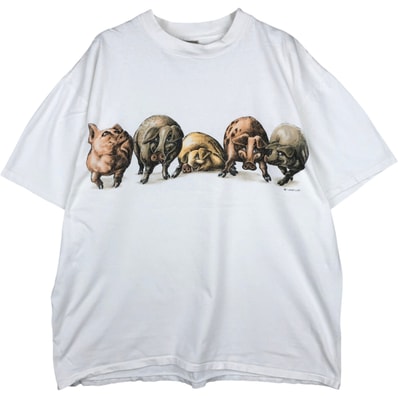 古着 90年代 オニータ ONEITA ブタ柄 アニマルTシャツ USA製 メンズXL相当 ヴィンテージ/eaa631452
