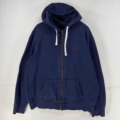 古着 ポロ・ラルフローレン POLO RALPH LAUREN パーカー スウェット フルジップ ロゴ 刺繍 ジャケット 2XL ネイビー メンズ