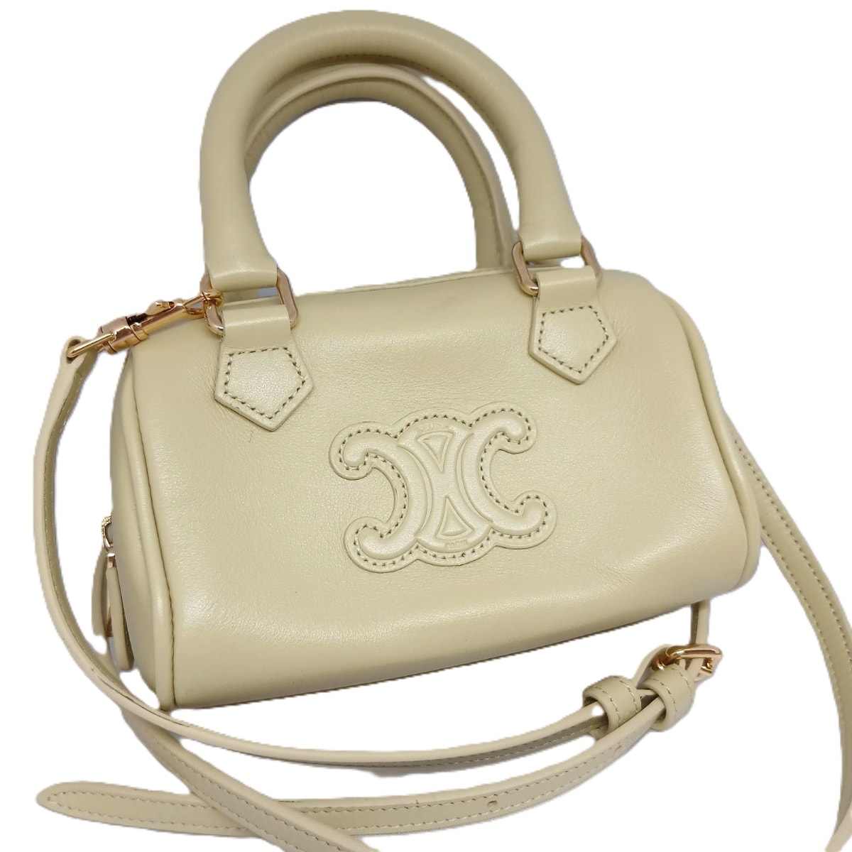 【値下げ】 CELINE セリーヌ トリオンフ ミニボストン ハンドバッグ 2WAY ボストンバッグ 10P043 レザー イエロー レディース【中古】
