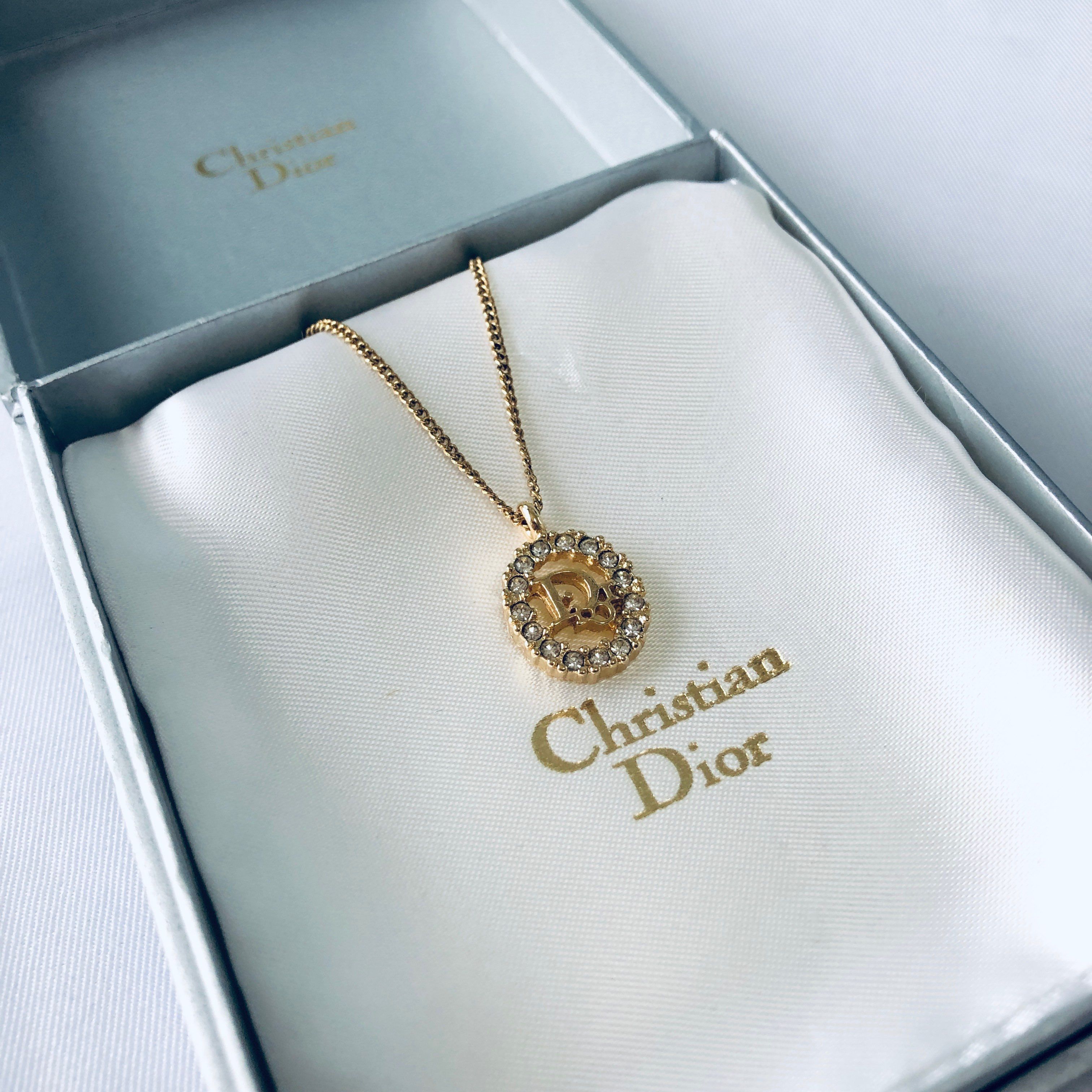 Dior Logo Rhinestone Necklace "Gold"