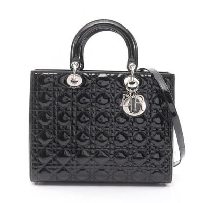 ディオール Dior レディディオール ラージ カナージュ ハンドバッグ バッグ パテントレザー レディース ブラック系 M0566OWCB-M900 【中古】