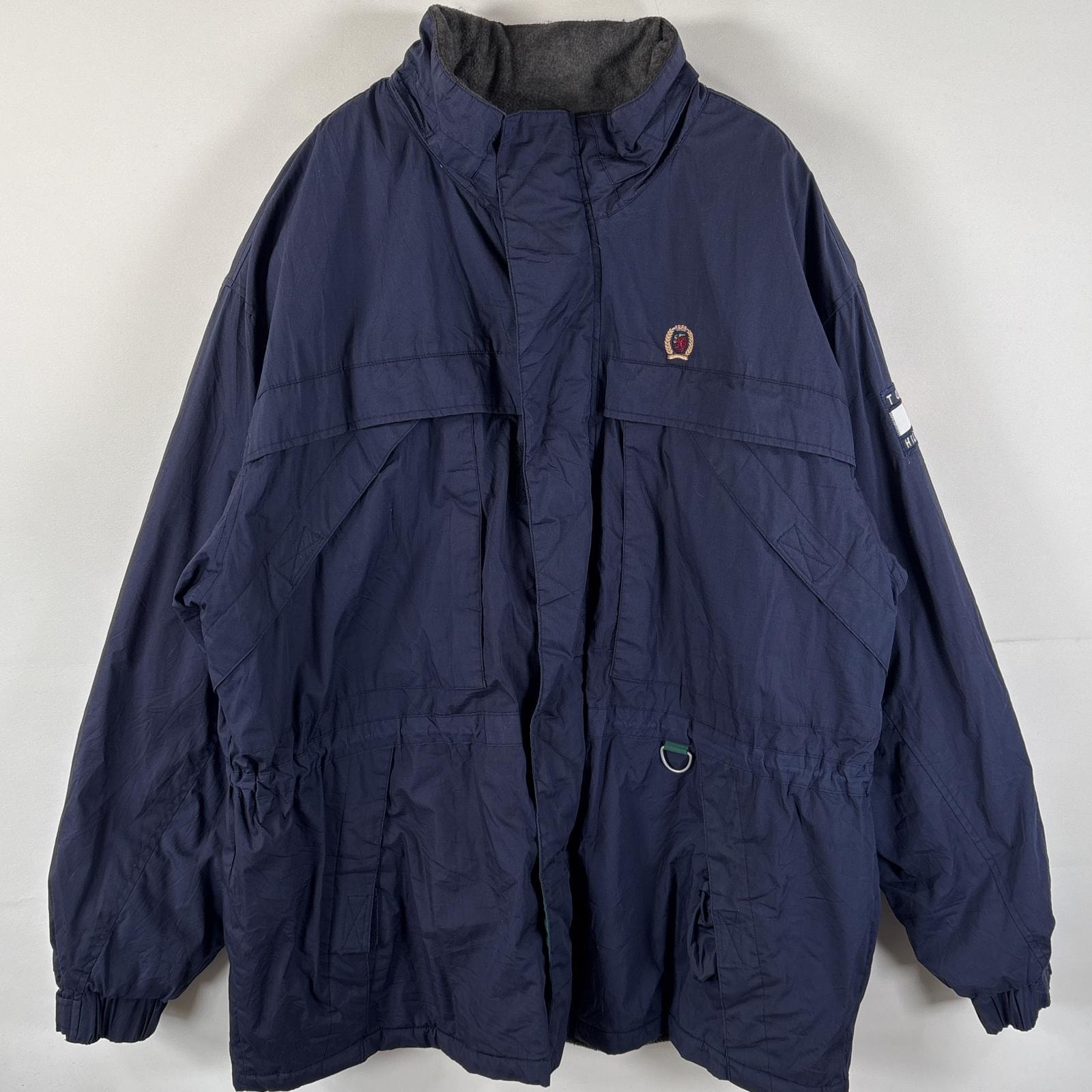 古着 90's/90年代 トミーヒルフィガー TOMMY HILFIGER ナイロンジャケット フリースライナー 大きいサイズ フード付 14041  ネイビー メンズ