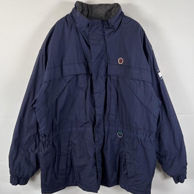 古着 90's/90年代 トミーヒルフィガー TOMMY HILFIGER ナイロンジャケット フリースライナー 大きいサイズ フード付 14041 ネイビー メンズ