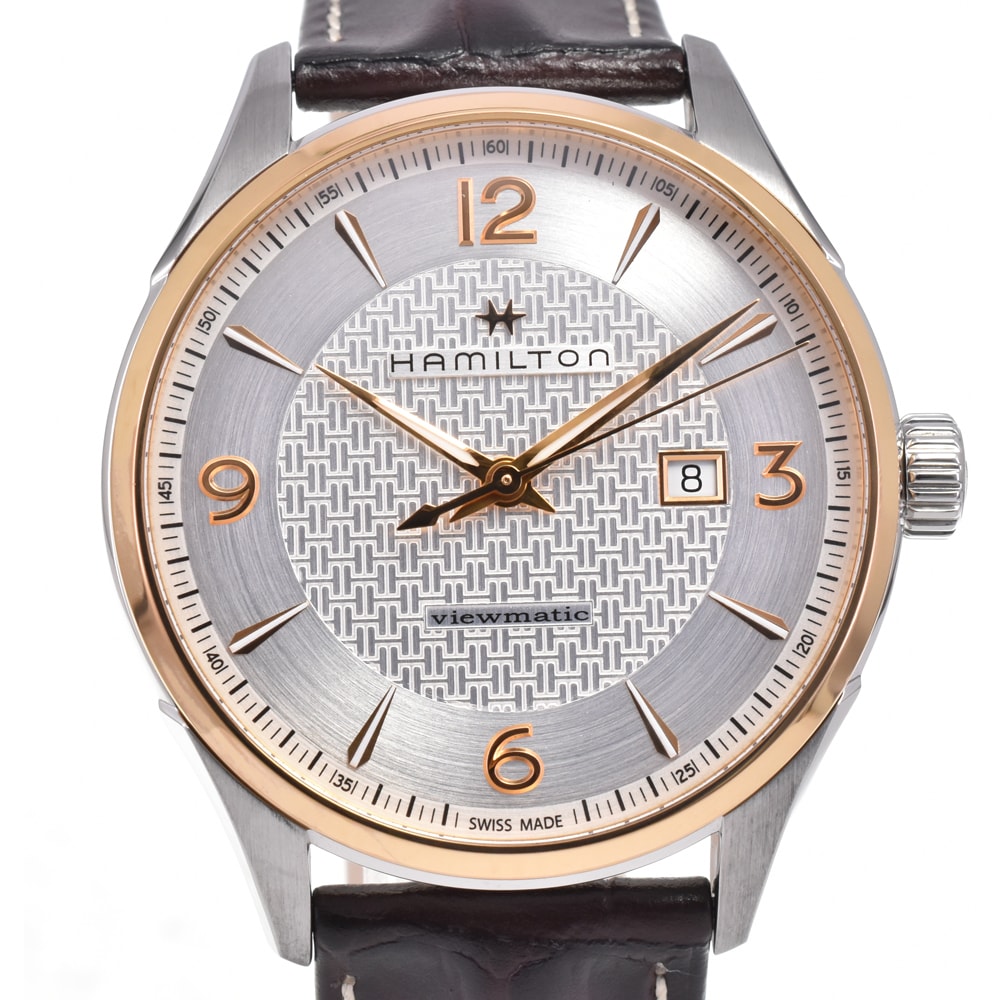 ハミルトン HAMILTON H427250 ジャズマスター ビューマティック デイト カーフ型押し 自動巻き メンズ 美品 内箱付き I#145091
