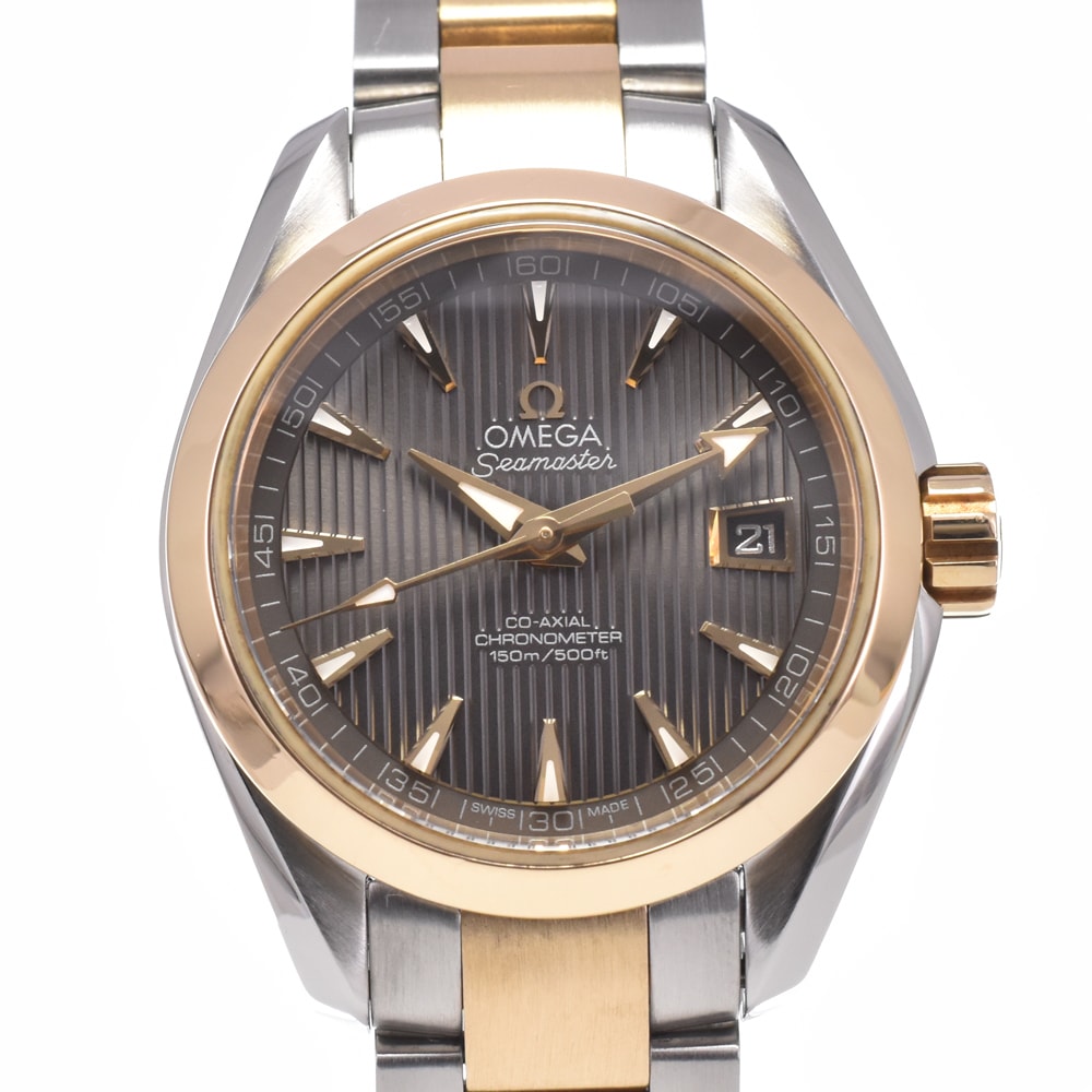 オメガ OMEGA 231.20.30.20.06.002 シーマスター アクアテラ デイト グレー 自動巻き レディース 美品 箱・保証書付き 腕時計 J#150087