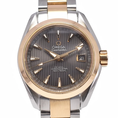 オメガ OMEGA 231.20.30.20.06.002 シーマスター アクアテラ デイト グレー 自動巻き レディース 美品 箱・保証書付き 腕時計 J#150087