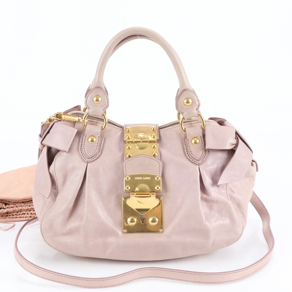 ■美品 ミュウミュウ サイドリボンショルダーバッグ レザー