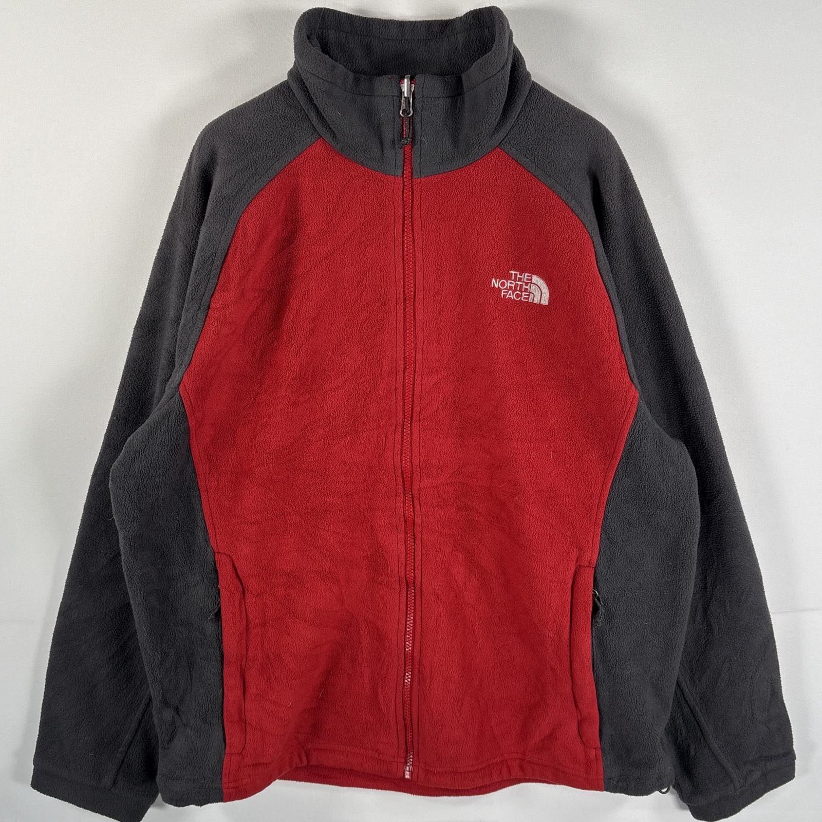 古着 ザ・ノースフェイス THE NORTH FACE フリースジャケット マイクロフリース ワンポイントロゴ刺繍 フルジップ グレー レッド メンズ
