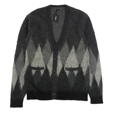 MINEDENIM マインデニム カーディガン 2210-6002-97-022 Kid Mohair Argyle Washed Knit Long Cardigan モヘア アーガイル ニット カーディガン グレー系 2【極上美品】【中古】