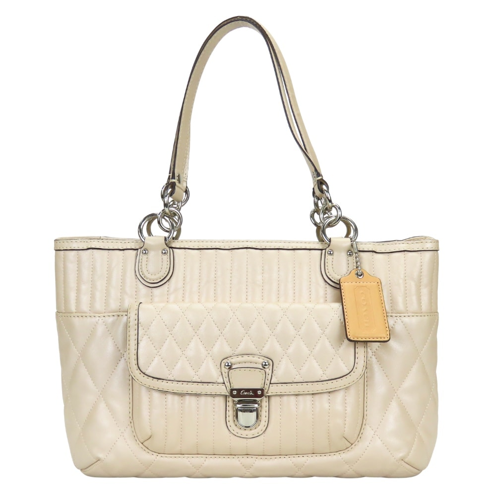 【中古】 コーチ トートバッグ 19857 レザー ベージュ パール キルティング レディース 女性 COACH