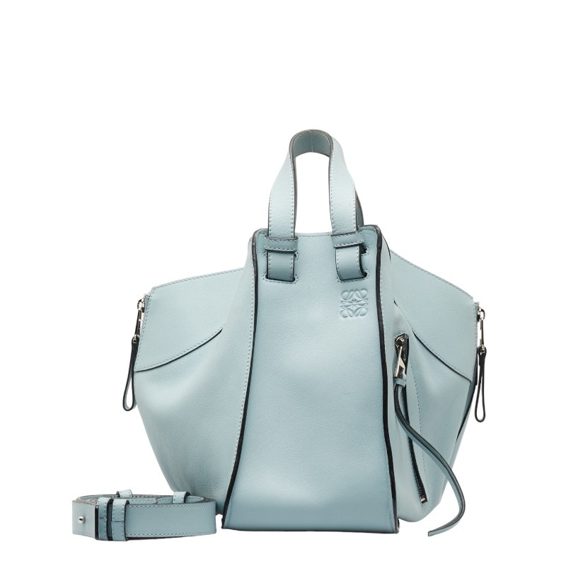 ロエベ ハンモック スモール ハンドバッグ ショルダーバッグ 2WAY ライトブルー レザー レディース LOEWE 中古