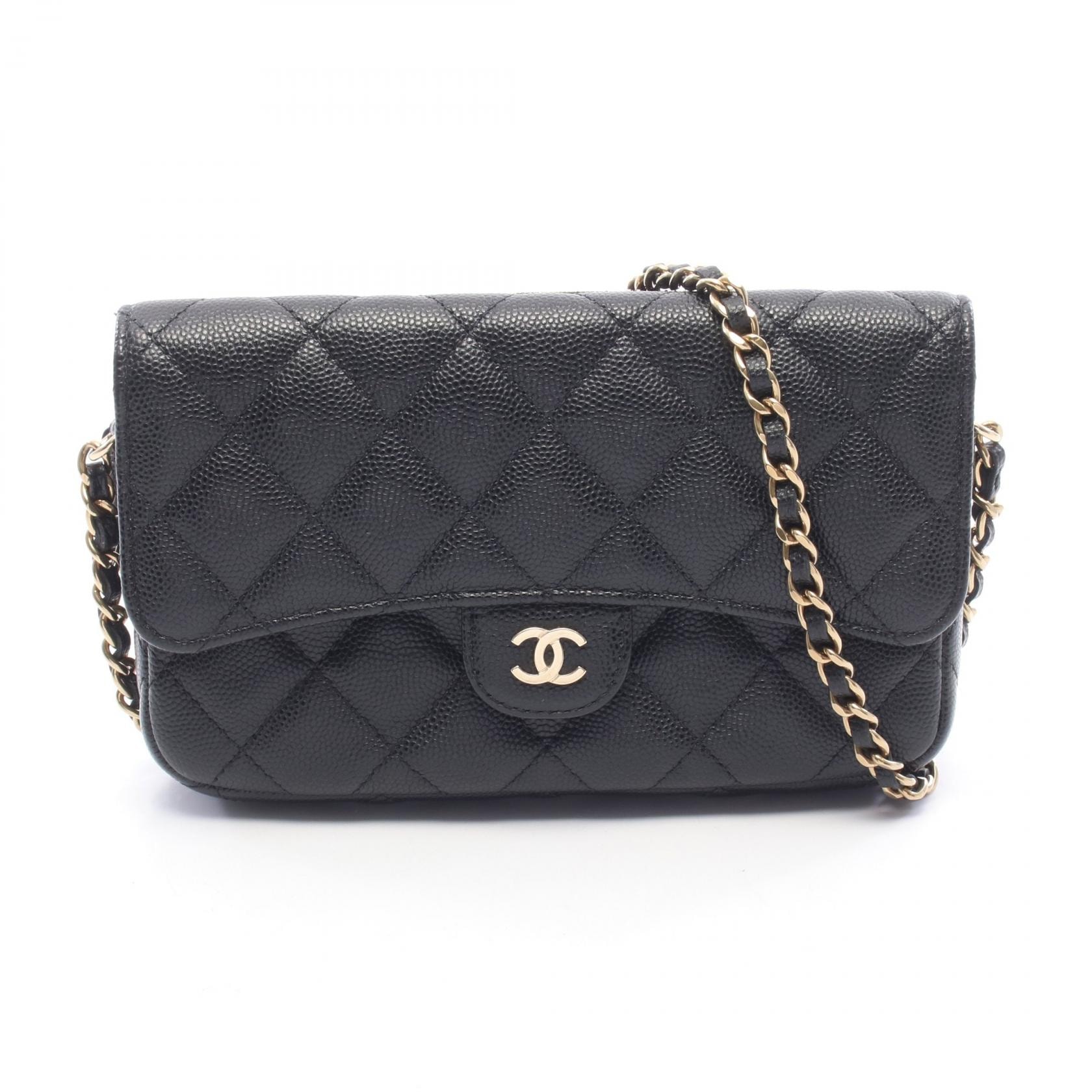 シャネル CHANEL マトラッセ チェーンフォンケースウォレット ショルダーバッグ バッグ キャビアスキン(グレインドカーフ) レディース ブラック系 AP2096 【中古】