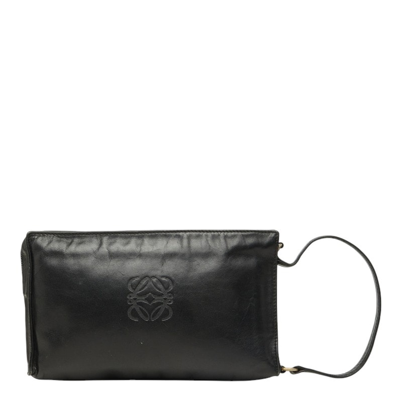 ロエベ アナグラム ポーチ セカンドバッグ ブラック レザー レディース LOEWE 中古
