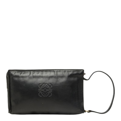 ロエベ アナグラム ポーチ セカンドバッグ ブラック レザー レディース LOEWE 中古
