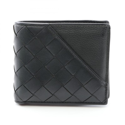 ボッテガヴェネタ BOTTEGA VENETA イントレチャート 二つ折り財布 財布 レザー メンズ ブラック系 【中古】