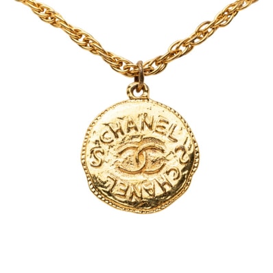 シャネル ココマーク コインモチーフ ヴィンテージ チェーン ネックレス ペンダント 93P ゴールド メッキ レディース CHANEL 中古