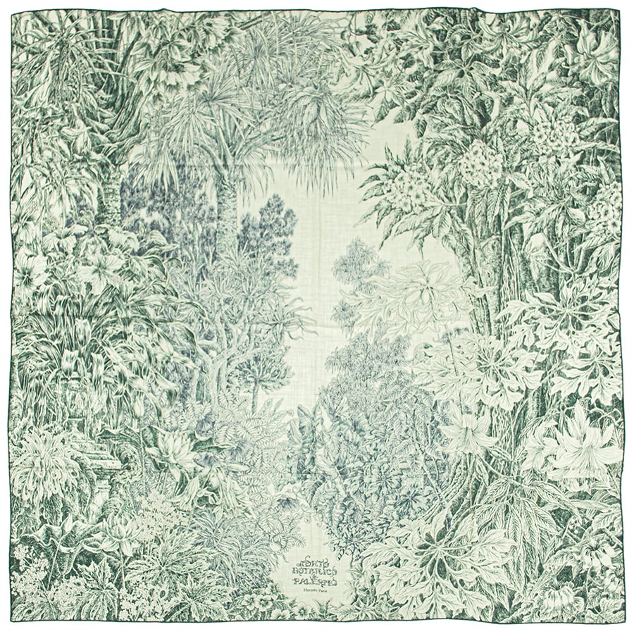 HERMES エルメス スカーフ カレ140 カレジェアン All'Orto Botanico di Palermo パレルモの植物園にて 244121S 05 ショール ストール 2024AW カシミヤ シルク グリーン ベージュ【中古】