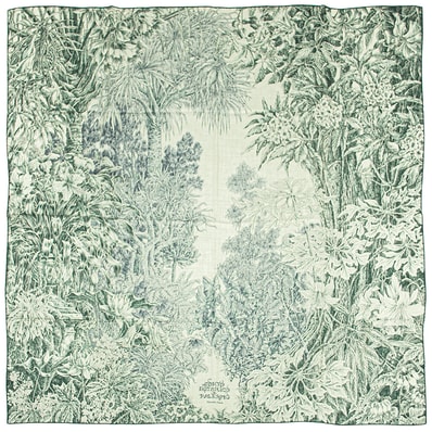 HERMES エルメス スカーフ カレ140 カレジェアン All'Orto Botanico di Palermo パレルモの植物園にて 244121S 05 ショール ストール 2024AW カシミヤ シルク グリーン ベージュ【中古】