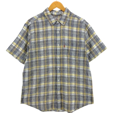 古着 リーバイス Levi's STANDARD チェック柄 半袖 コットン×リネンシャツ メンズL相当/eaa560887