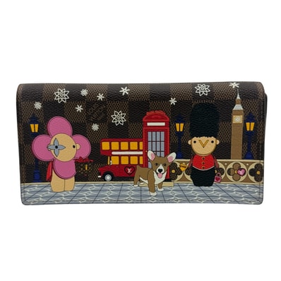 ルイヴィトン LOUIS VUITTON 長財布 ダミエ ポルトフォイユサラ ヴィヴィエンヌ 二つ折り 2021年ホリデーシーズン 限定 ロンドン 犬 ドッグ ジッピーウォレット N60491 ブラウン
