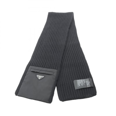 プラダ PRADA Re-Nyion 三角プレート マフラー 衣料品 ウール ナイロン メンズ ブラック系 UMS354 【中古】