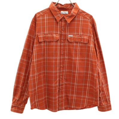 Columbia コロンビア チェック柄 長袖 シルバーリッジ ロングスリーブ シャツ M オレンジ アウトドア