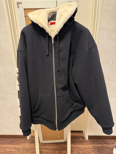 Supreme Faux Fur Lined Zip Up Hooded Sweatshirt "Black"