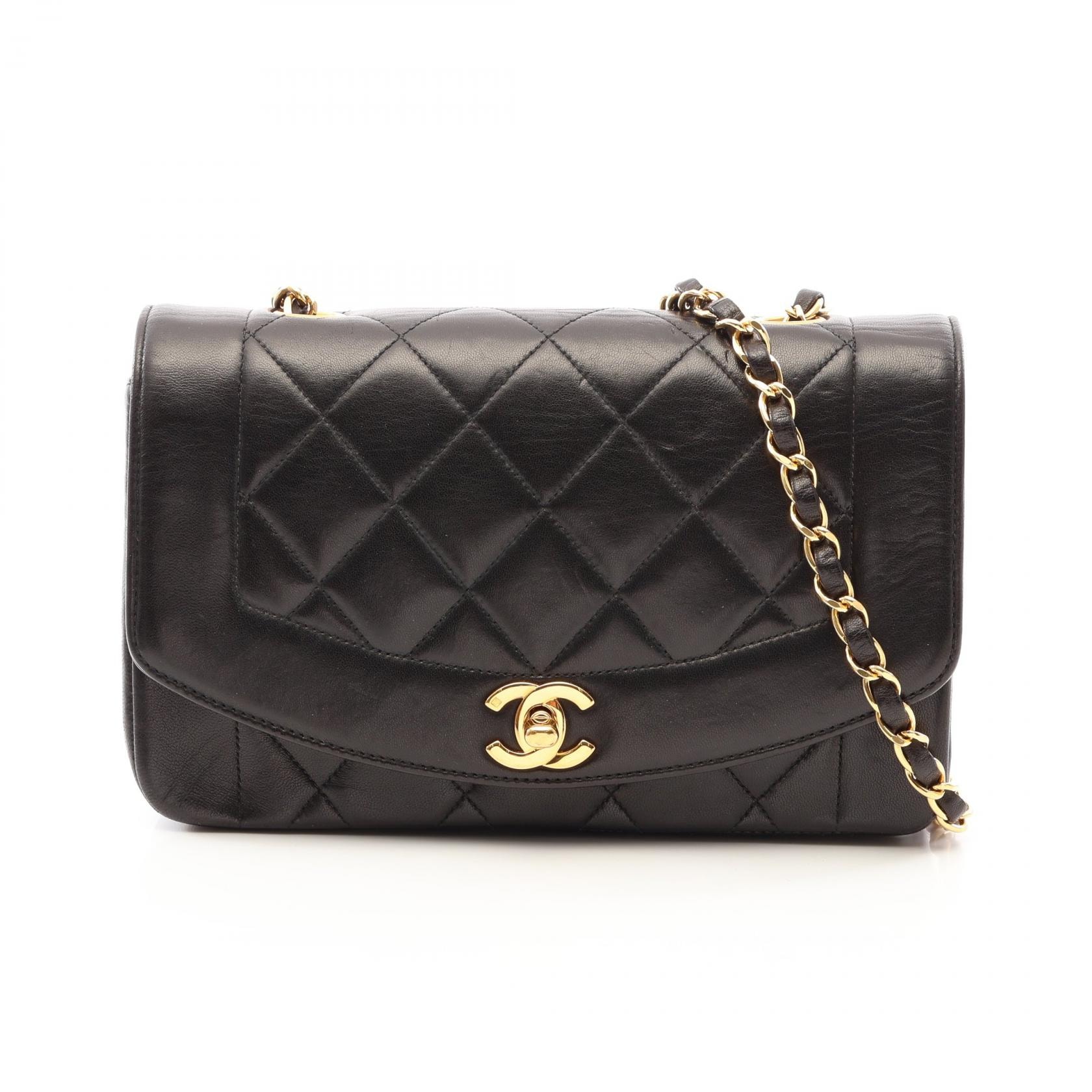 シャネル CHANEL マトラッセ ダイアナフラップ ショルダーバッグ バッグ ラムスキン(羊革) レディース ブラック系 A01164 【中古】