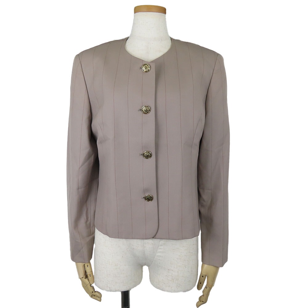 【中古】 バーバリーズ ノーカラージャケット 11AR ウール コットン キュプラ グレー ピンストライプ アパレル 肩パット レディース 女性 Burberrys